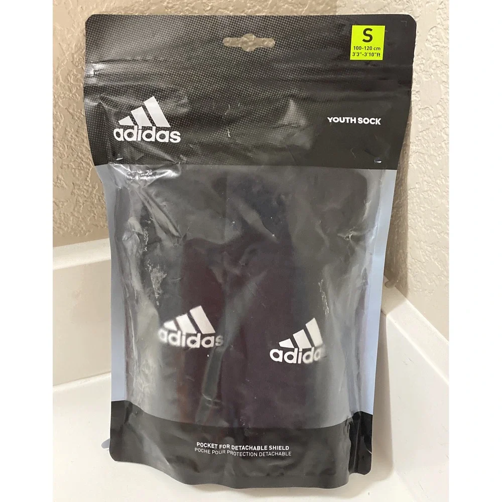 Adidas Youth Sock Shin Guards Black White Soccer Small For Height 3'3